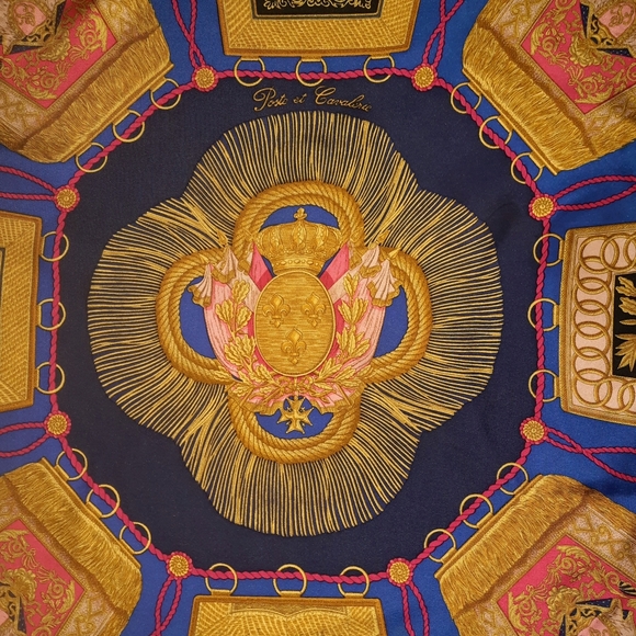 Vintage HERMÈS Poste Et Calvarie Silk Twill Scarf 90cm Blue/Gold/Multi - Picture 8 of 13